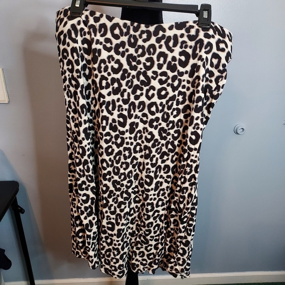 Terra&Sky Size 0X(14W) Skirt Black/Brown Cheetah/Leopard Print
